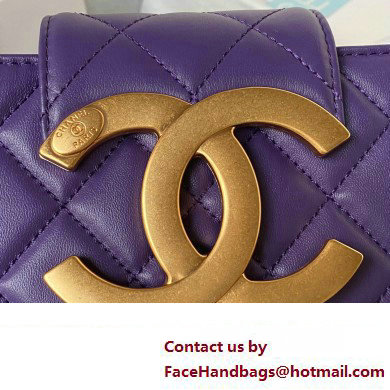 Chanel Lambskin  &  Gold-Tone Metal Baguette Bag AS4611 purple 2024